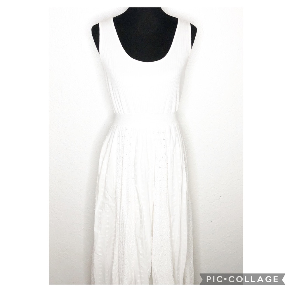 Soft Surroundings white eyelet skirt ribbed top sleeveless maxi dress Medium